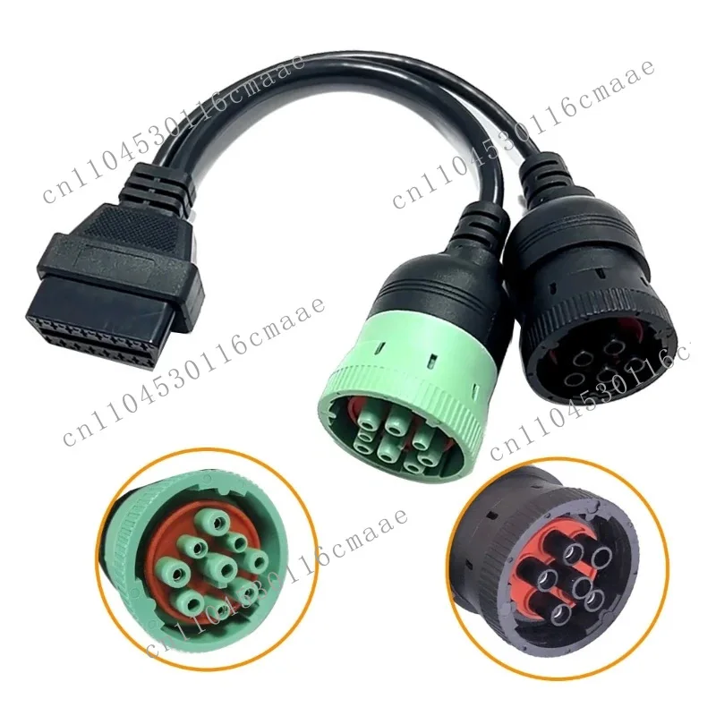 

6-Pin J1708 or 9-pin J1939 To 16-pin OBD2 OBDII Adapter Cable Heavy Duty Truck Car Accessories Truck Cable Adapter