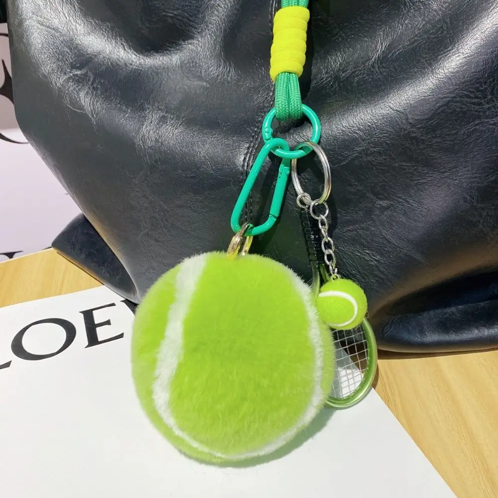 Plush Tennis Ball Plush Pendant Backpack Hanging Jewelry Rex Rabbit Fur Keyrings Trinket Anti Lost Plush Tennis Keychain