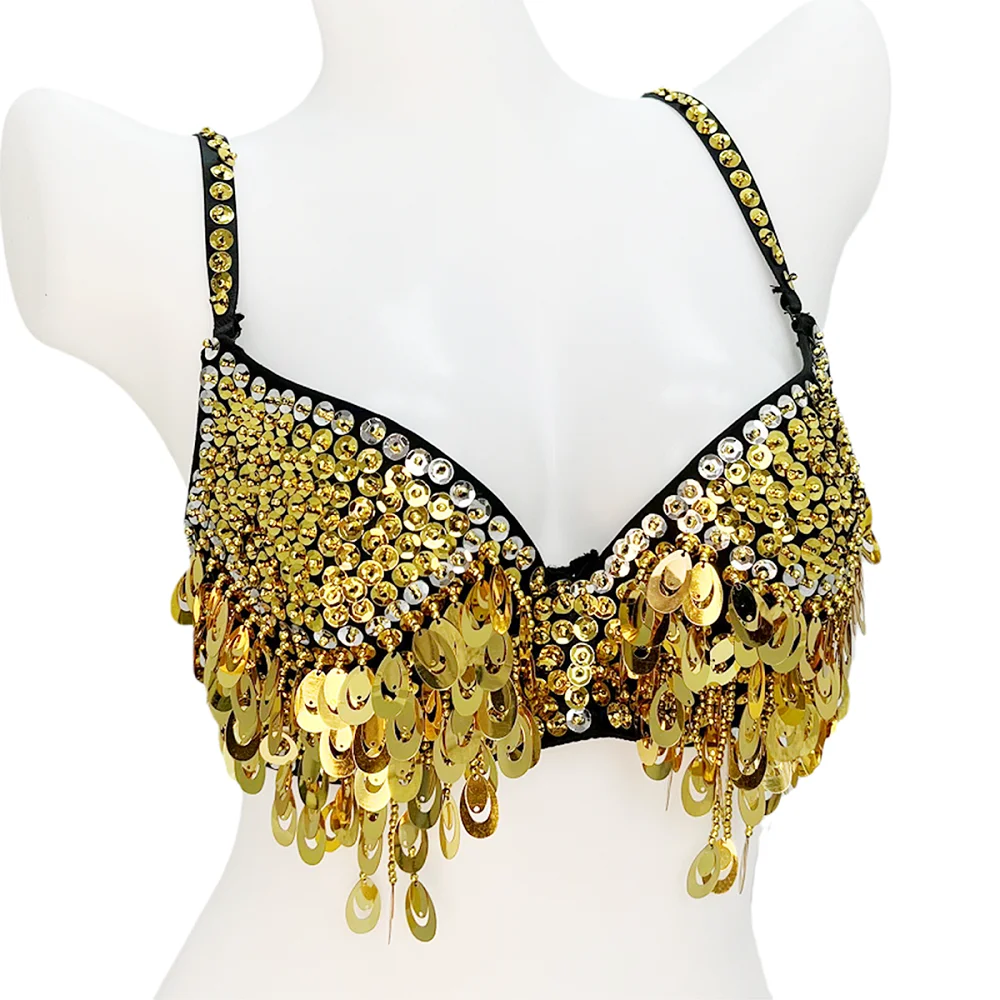 2022 New Beading Sequins Bra Belly Dancing Costume Top Bras For Womens Ladies Nightclub DJ Dancerwear Stage Performance Wear