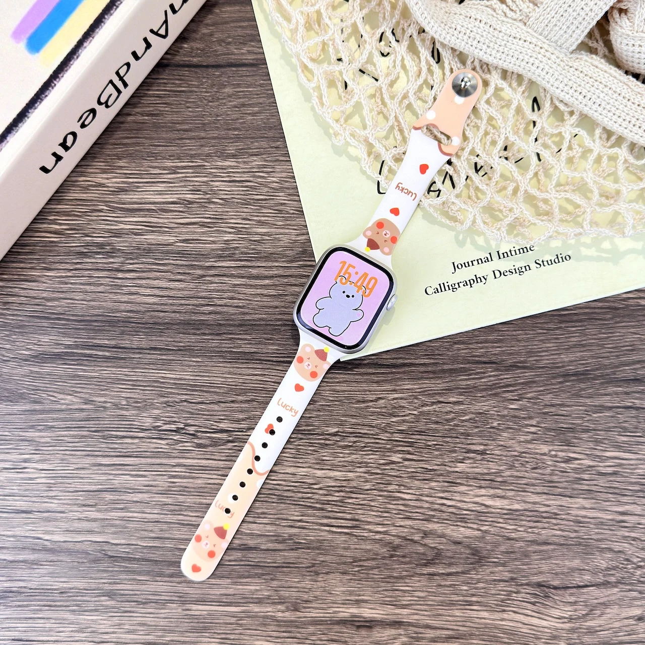 Cute Animal Print Silicone Strap for Apple Watch 38/40/41/42/44/45/49mm Sweet Kawaii Replacement Wristband for iWatch Series - view 6