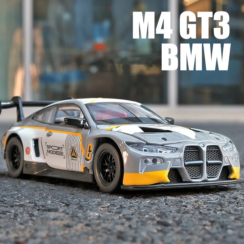 1:32 BMW M4 GT3 Alloy Sports Car Model Diecast Metal Toy Race Car Vehicles Model Simulation Sound and Light Collection Kids Gift