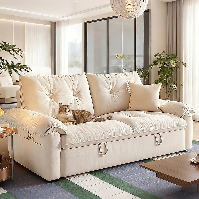 

Cream wind sofa bed can be folded into one, dual-purpose small apartment single and double living room