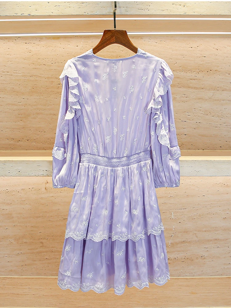 เอเล่ เฟรนช์ สเลปัก V-Ne Cake Dr กระโปรงทรงเอเอวสูงสำหรับผู้หญิงชุดลำลองฤดูร้อน