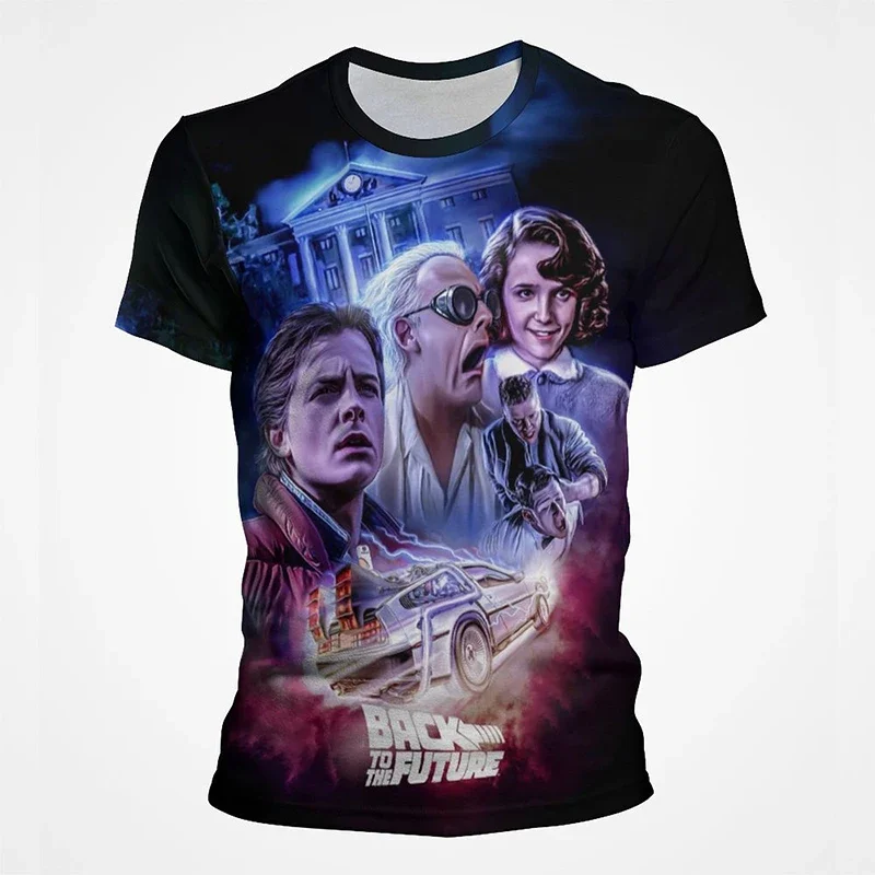 العودة إلى المستقبل فيلم ثلاثية الأبعاد طباعة تي شيرت الشارع الشهير الرجال النساء موضة عادية المتضخم س الرقبة تي شيرت الاطفال تيز القمم الملابس