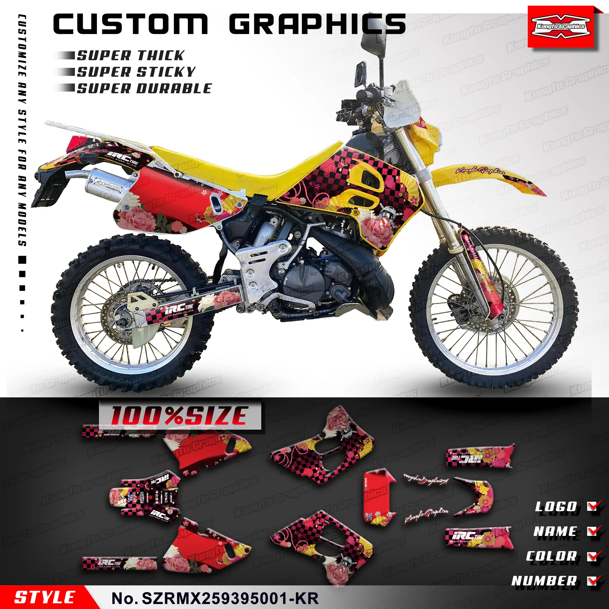 

KUNGFU GRAPHICS Dirt Bike Custom Stickers Vinyl Decal Kit for Suzuki RMX 250S, SZRMX259395001-KR