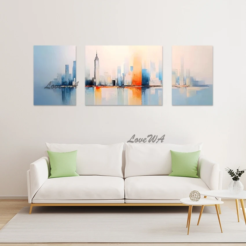 

3d Picture Beautiful Scenery Art Wall, Abstract City Landscape Hand Painted Canvas Oil Paintings, 3PCS Frameless Decor Artwork