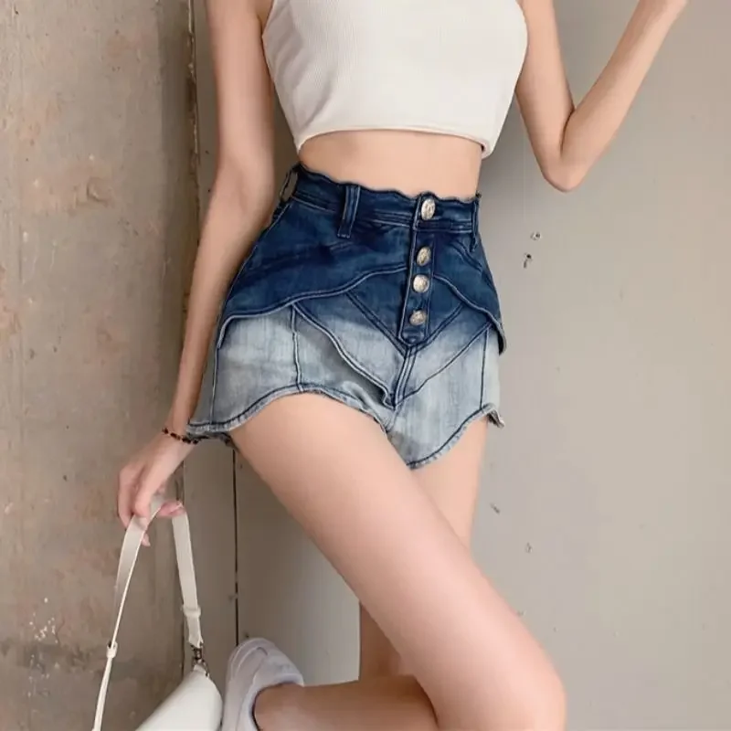 

Wide Summer Short Jean Pants Woman Gradient Color Denim Shorts for Women Designer Korean Style Harajuku Fashion Streetwear Hot