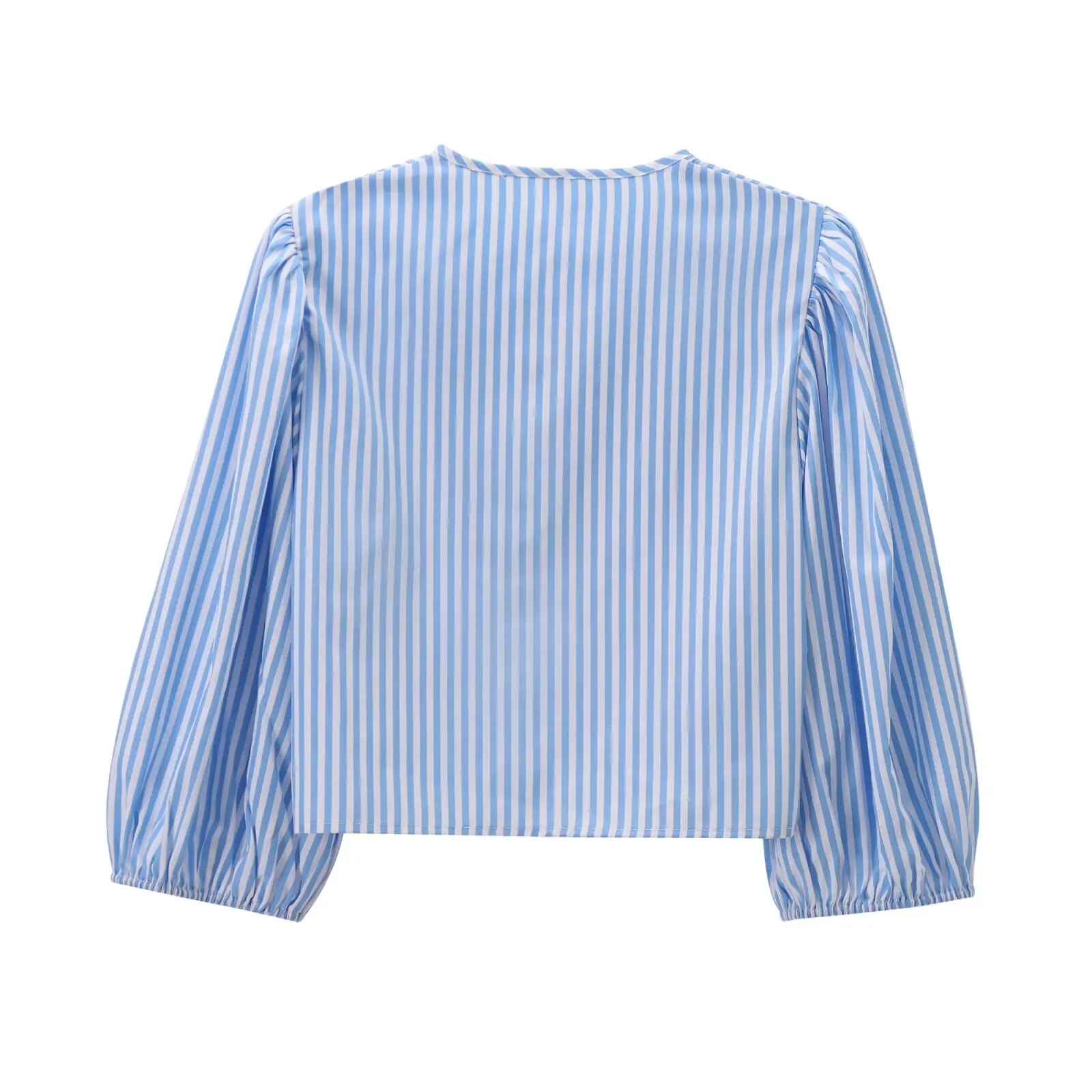 Blusa corta con cuello redondo para mujer, camisa de manga corta con lazo a rayas, estilo Retro, informal, a la moda, 2024