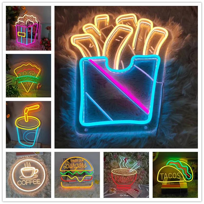 

Fries Hot Dog Hamburger Shaped Neon Sign Food Neon Light for Home Night Lamp for Restaurant Bar Beer Window Shop Room Decoration