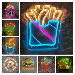 Fries Hot Dog Hamburger Shaped Neon Sign Food Neon Light for Home Night Lamp for Restaurant Bar Beer Window Shop Room Decoration