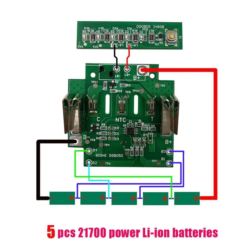 2 pçs 5x21700 bat618 5 núcleo caixa de bateria li-ion pcb proteção de carregamento placa de circuito escudo para 18v bat610 bat609