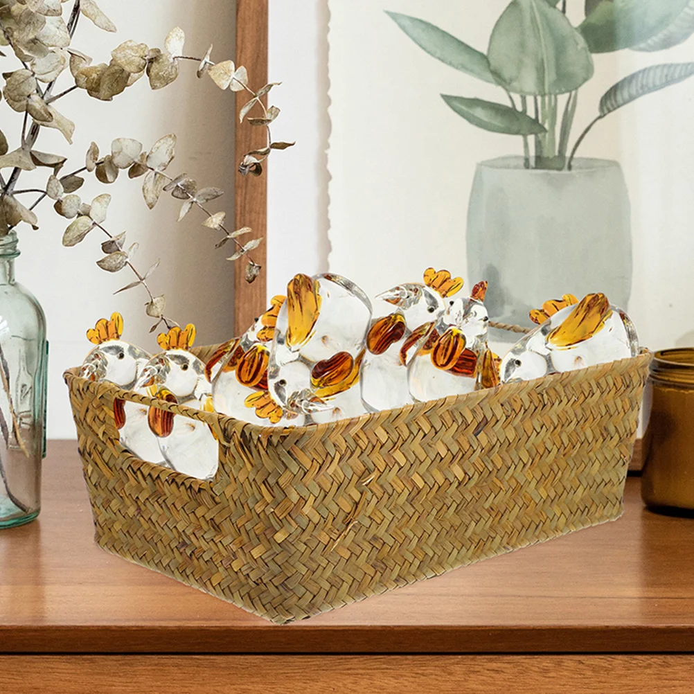 

2pcs Rectangular Woven Storage Baskets Grass Sundries ganizer Bins Stackable Containers for Snacks Vegetables Home Office Straw