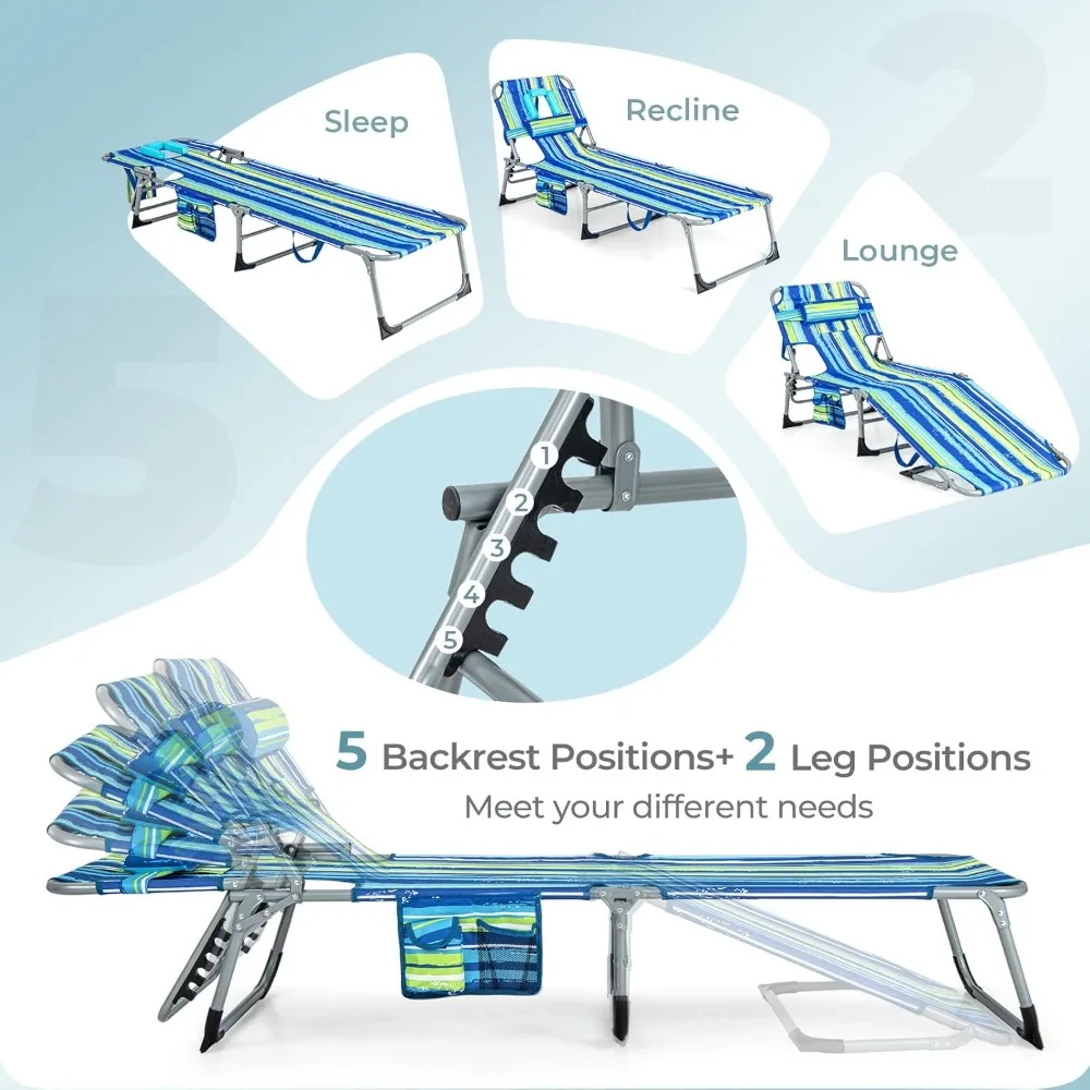 كرسي دباغة قابل للطي مع فتحة للوجه والذراع، كرسي صالة شاطئ قابل للتعديل بـ 5 أوضاع لحمامات الشمس في الهواء الطلق #4