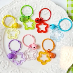 10pcs Metal Keychain With Open Ring Buckle Star Bells Pendant Colored Keyrings For Diy Jewelry Making Key Ring Accessories