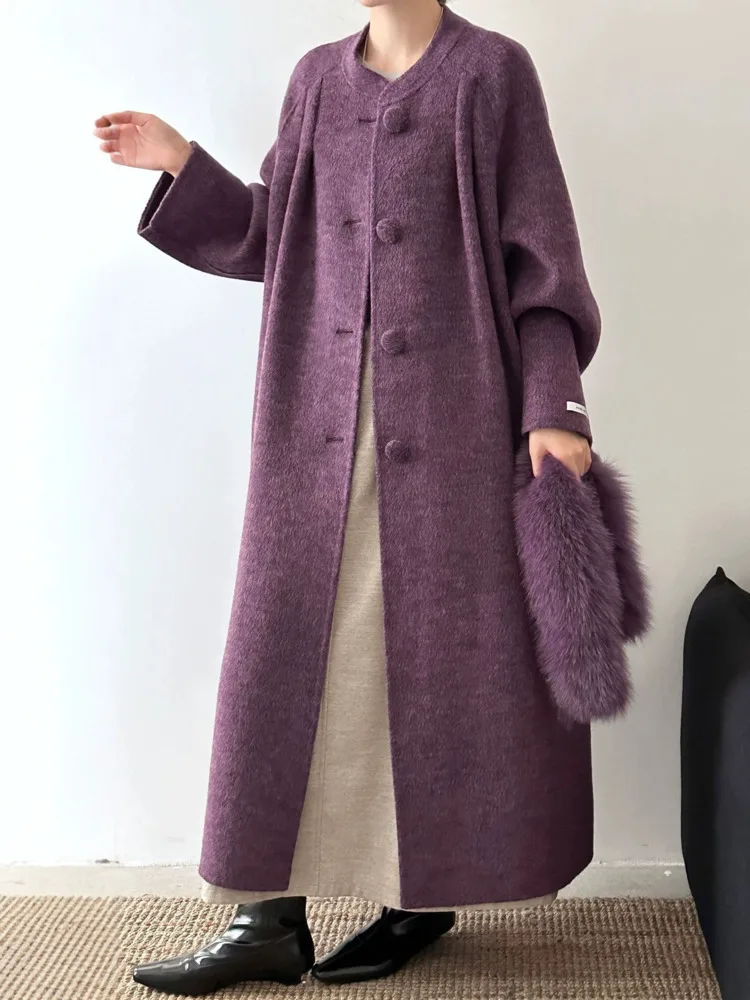 ZMEENNA Damen Wollmantel Luxus Kunstpelzkragen Einreiher Langer Mantel Eleganter Winter Warme Oberbekleidung ZM4536