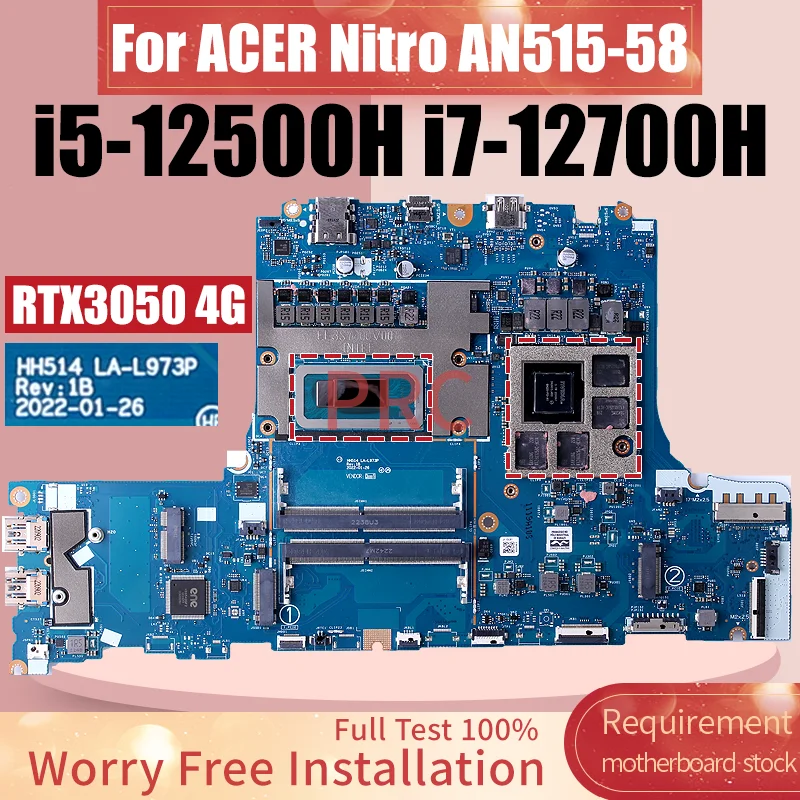 For Acer Nitro AN515-58 Laptop Motherboard LA-L973P SRLCY i5-12500H i7-12700H GN20-P0-A1 RTX3050 4G Notebook Mainboard