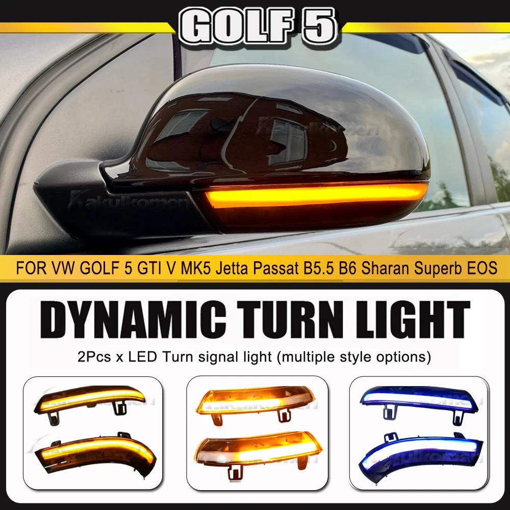 2pcs For VW GOLF 5 GTI V MK5 Jetta Passat B5.5 B6 Sharan Superb EOS Dynamic LED Turn Signal Light Side Wing Mirror Indicator