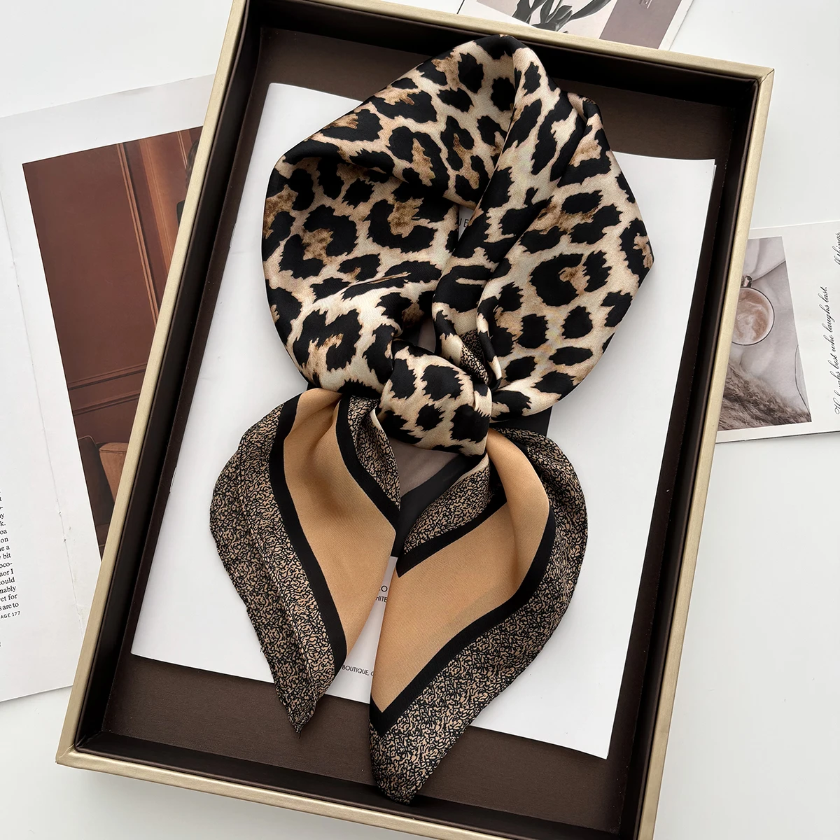 Luxus Floral Print Weibliche Satin Neck Schal Platz Haar Schals Foulard Kopf Band Schals Wraps Halstuch Bandana Frauen – Detail 1