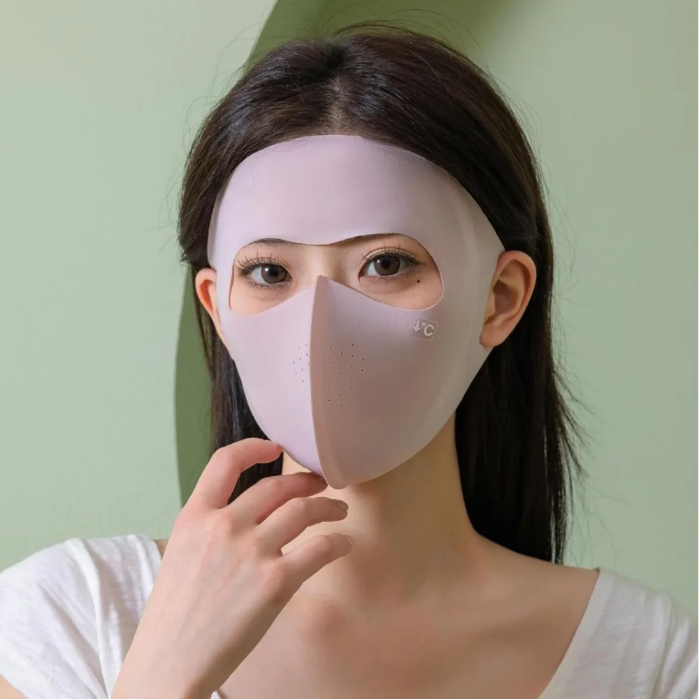 Polyester UPF50+ Sunscreen Mask Breathable Small Hole Ice Silk Face Clothing Pure Color Cool UV Protection Mask School