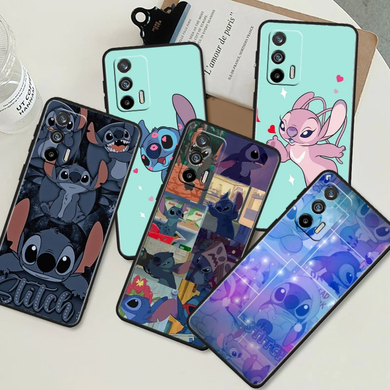 Disney Cute Stitch Black Phone Case For OPPO Realme 10 C2 3 11 20 21 31 30 33 35 55 X2 GT Pro Plus Master Funda Shell Cover Capa