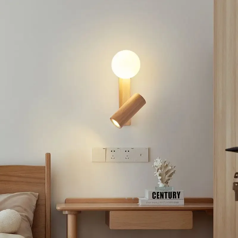 

Minimalist Rotatable Wooden Led Wall Lamp Reading Light Spotlight for Master Bedroom Bedside Hotel Living Room Indoor Lighting