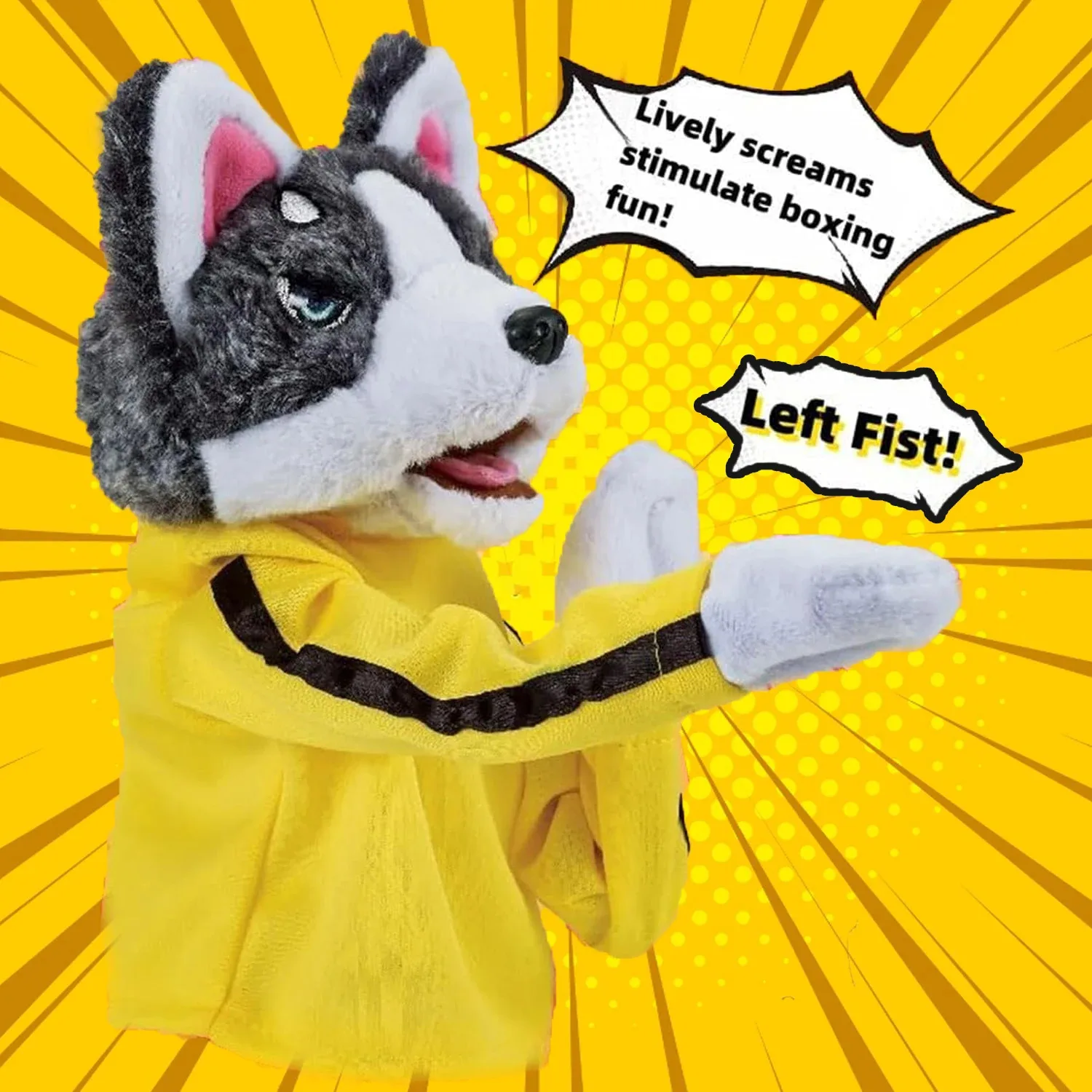 Kung Fu Animal Plush Toy para crianças, luva Husky, jogo de bonecas, fantoche, cachorro, ação, brinquedos interativos de mão, som