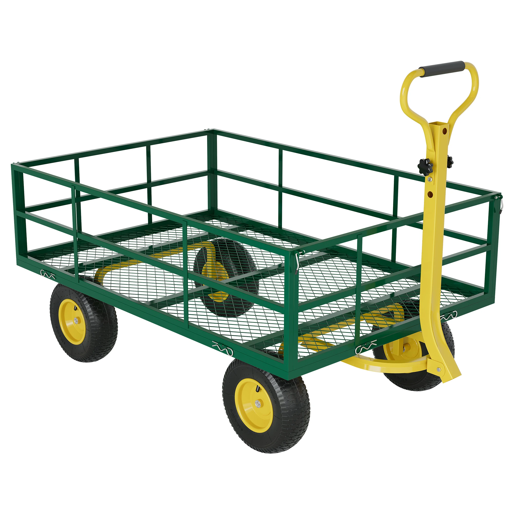Heavy Duty Steel Garden Cart 900/1200/1400 LBS Capacity 3 in 1 Pullable Garden Wagon with 13 in Wheels for Gardening Soil, Tools, and Plant Transport