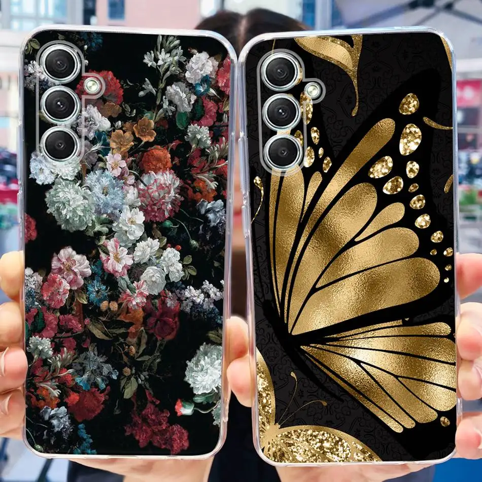 For Samsung Galaxy A35 Case Samsung A35 5G SM-A356B A356E 2024 Elegant Flower Butterfly Painted Soft Silicone TPU Phone Cases