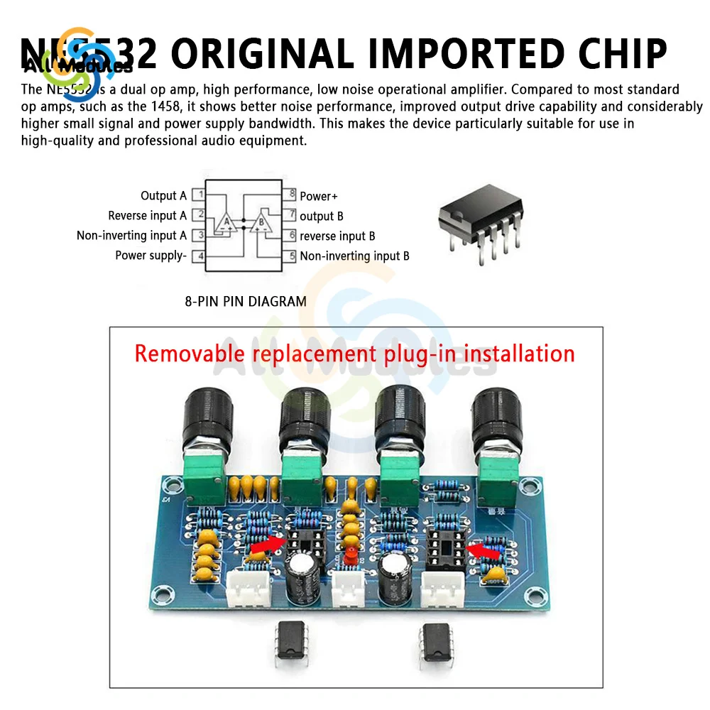 XH-A901 NE5532 Tone Board preamp Pre-amp With treble bass volume adjustment pre-amplifier Tone Controller For amplifier Board