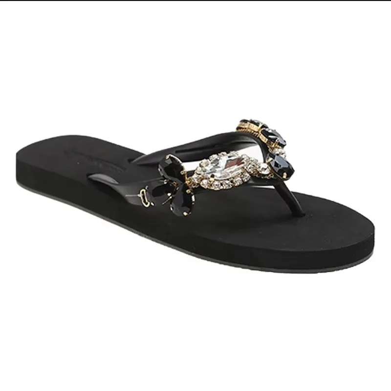 Chanclas simples de verano con diamantes de imitación, Sandalias planas informales a la moda para actividades al aire libre para mujer, talla grande, resistentes al desgaste y antideslizantes