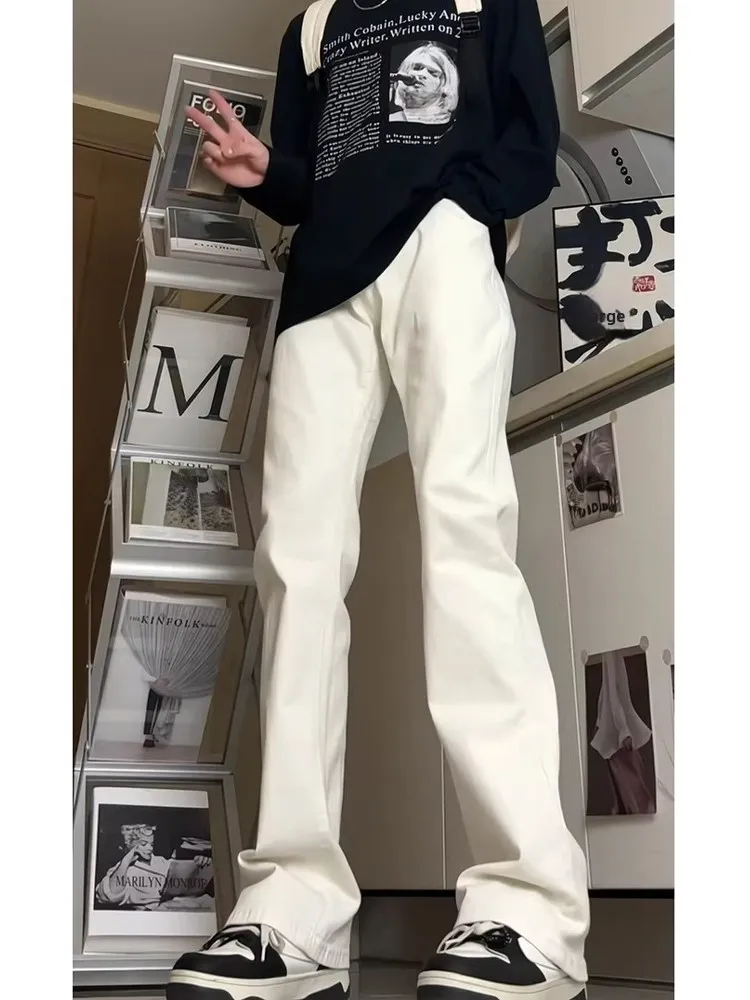 White Bell Bot Jeans Men's Sle American High Street Vibe Knife  Straight Leg Elastic Slim Fit Jeans for Teens