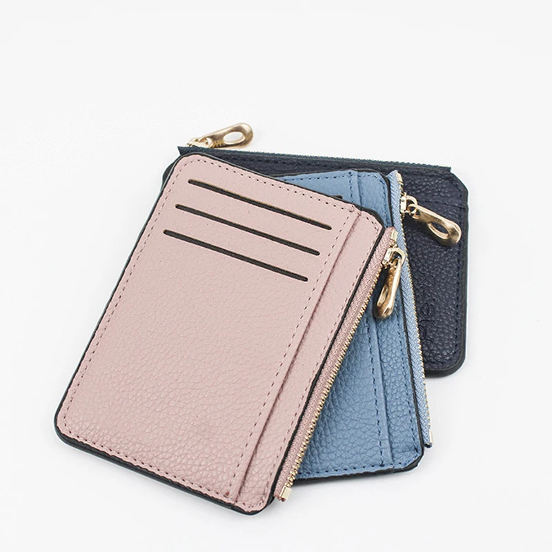 Unisex Business Card Case Zipper PU Leather Wallets Coin Purse Ultra-Thin Mini Credit Card Holder Women Men Slim Wallet Purse