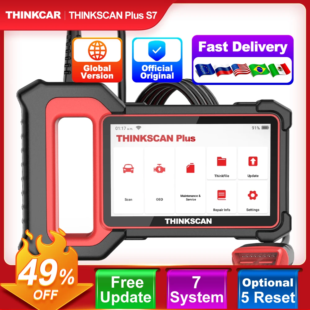 THINKCAR THINKSCAN PLUS S4 S7 OBD2 Scanner ECM ABS SRS TCM BCM DPF Code Reader OIL Reset Wifi Free Update Car Diagnostics Tools