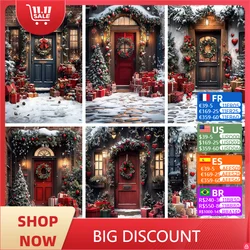 Christmas Photography Background Door Wreath Gifts Snow Christmas Tree Doorstep Decoration Supplies Kids Baby Photo Shoot Props