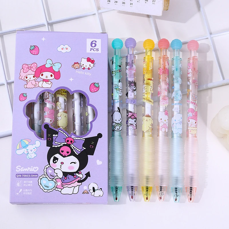 Bolígrafos de Gel Kawaii Sanrio Hello Kitty Kuromi, bolígrafos neutros de secado rápido, prensado de dibujos animados, papelería para estudiantes, suministros escolares, 4/6 piezas