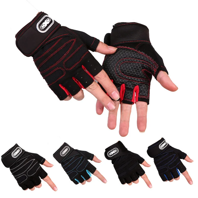 Men Gym Gloves Weightlifting Bodybuilding Training Fitness Fingerless Gloves Half Finger Cycling Gloves Non-Slip Wrist Protector