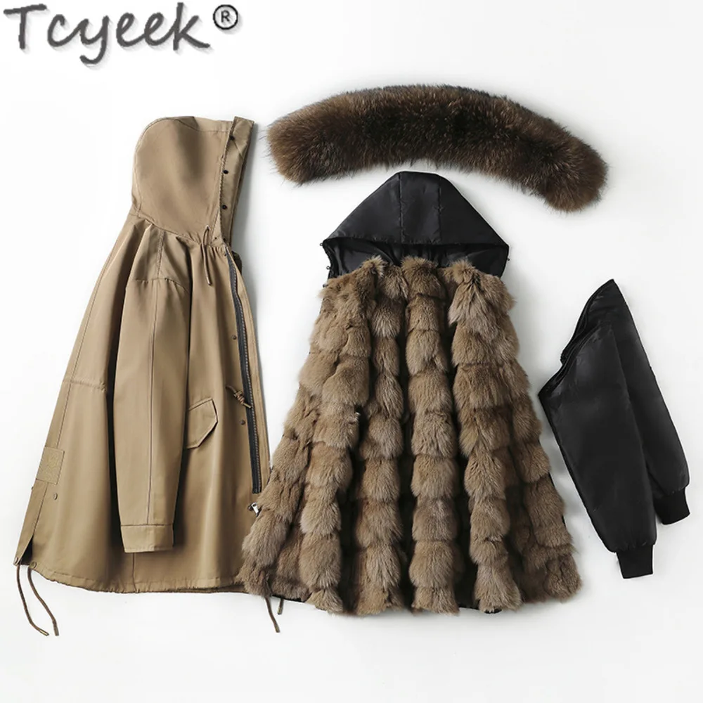 Tcyeek-Parka con cuello de piel de zorro Para Hombre, chaquetas de invierno, ropa cálida, desmontable