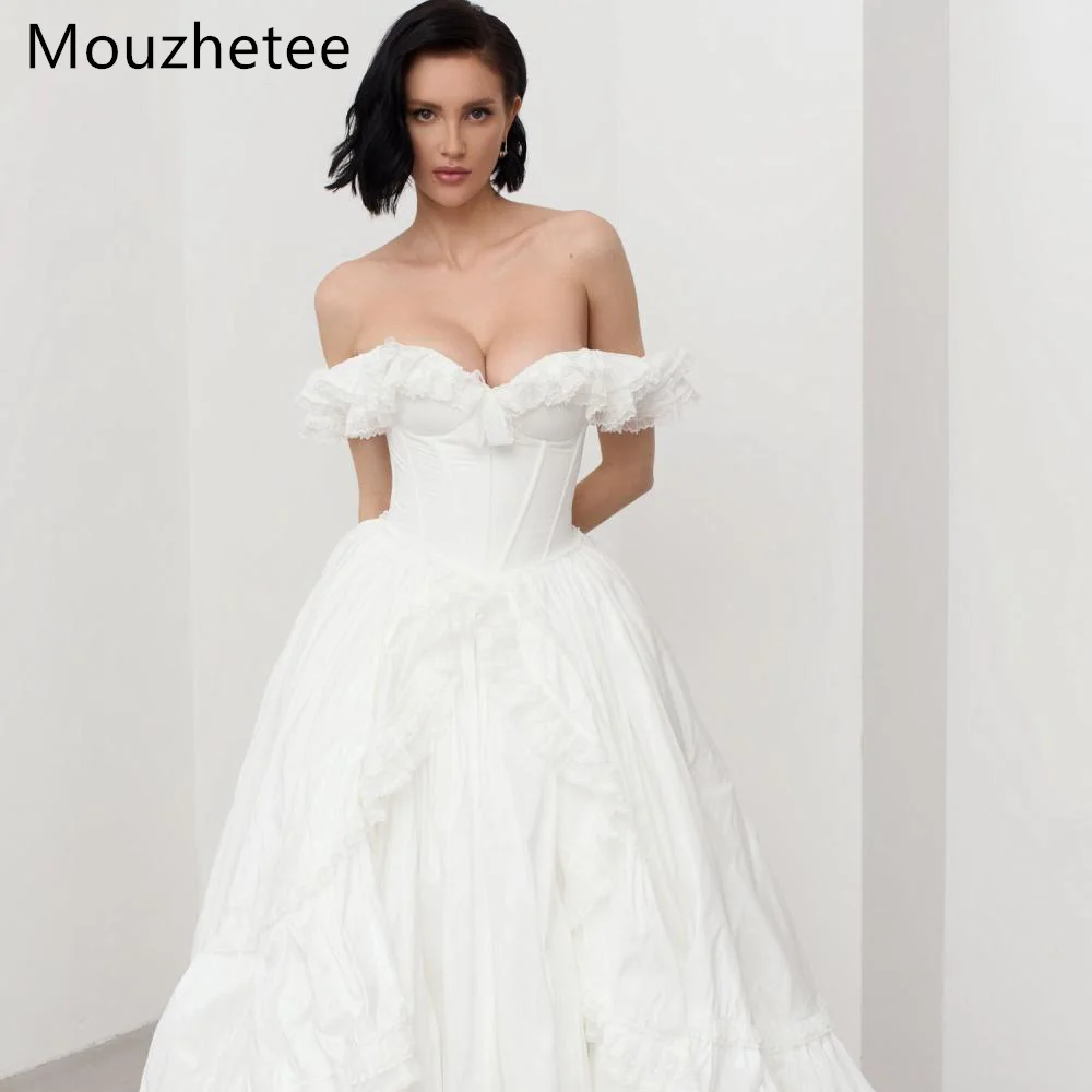 

Mouzhetee A-Line Simple Off The Shoulder Pleat Wedding Dresses Sleeveless Elegant Brides Gown Custom Made 2026