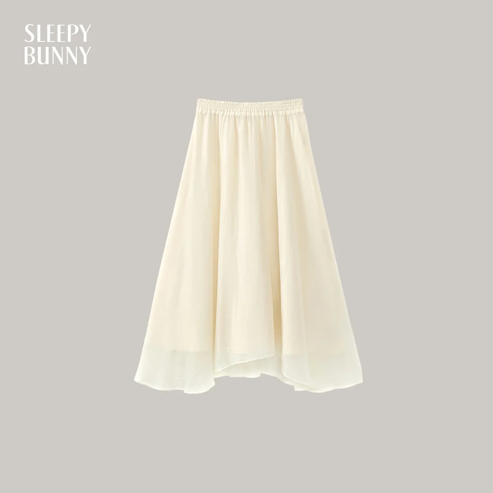 

High Waist Midi Skirt Women Elastic Waist A-Line Skirt Flowy Beige Casual Skirt Petite Girls Spring Summer Outfit Essentials