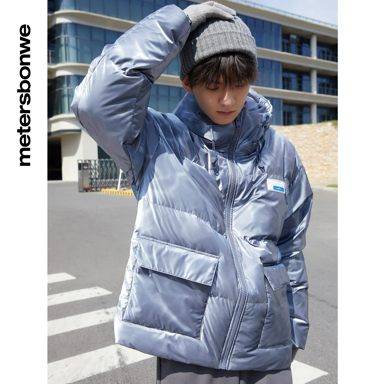 

Metersbonwe Short Dazzling Colour Fabric Down Jacket Men Winter Warm 80% Gray Duck Down Hooded Anti-Snow Loose Warm Down Coat