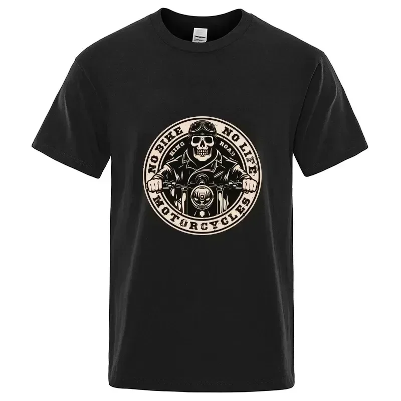 Skull Short Sleeve T Shirt Motorcycle Addict Piston  Hip Hop Cotton T-shirt Men's Shirt Cool Tees Harajuku Fashion Streetwear