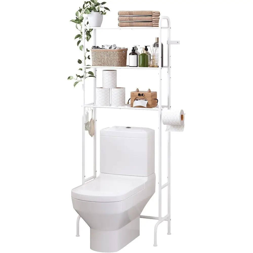 

3-Tier Heavy Duty Metal Bathroom Organizer, Space Saver with Wide Shelves for Towels & Toilet Paper (White)