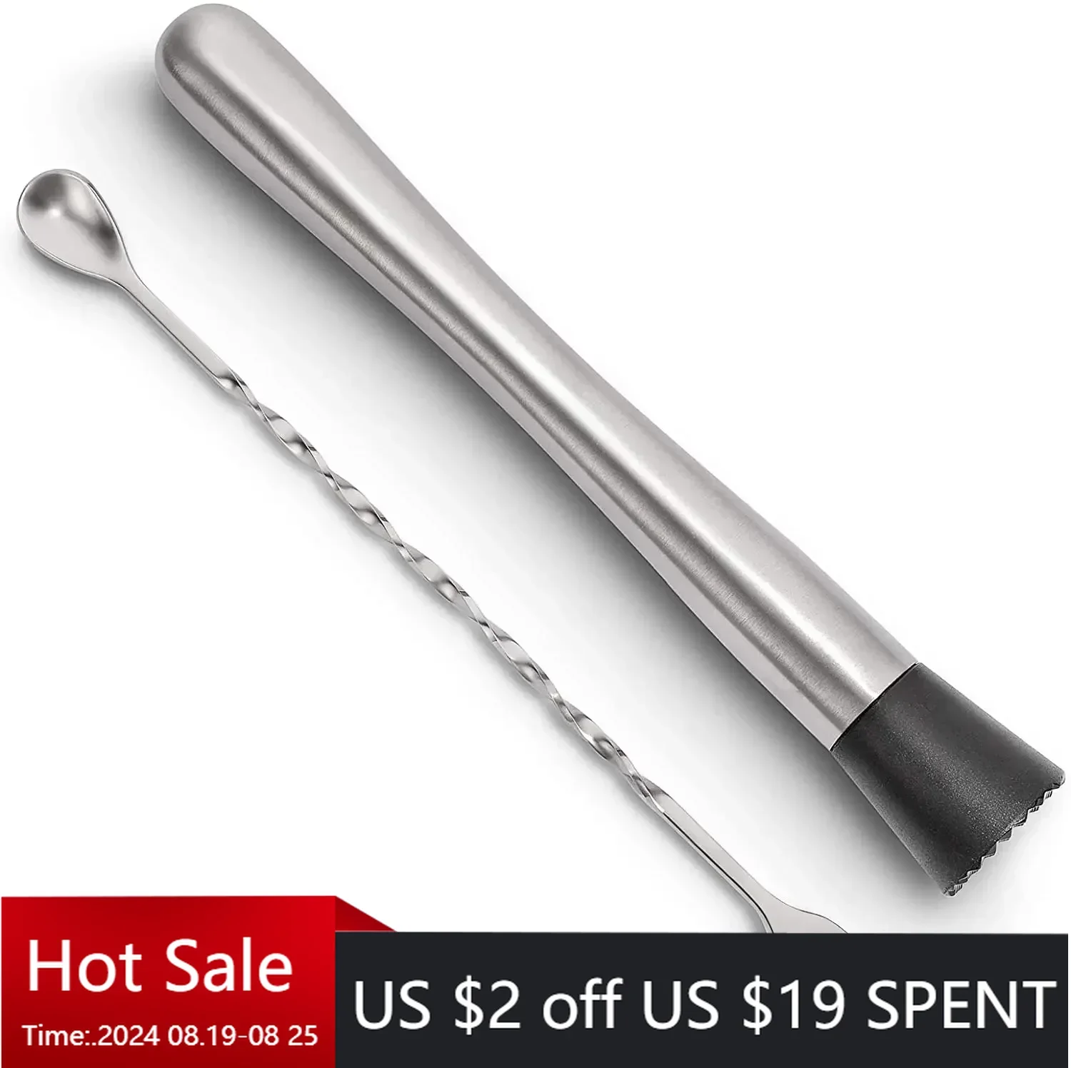 Stainless Steel Cocktail Muddler and Mixing Spoon Home Bar Tool Set - Create Delicious Mojitos and Other Fruit Based Drinks