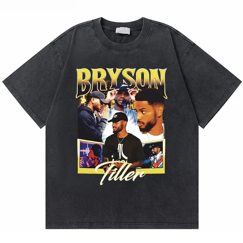 

Washed Vintage Rapper Bryson Tiller Hip Hop Oversized T Shirts Men's Black Streetwear Men Women Casual Crewneck Tshirt Fans Gift