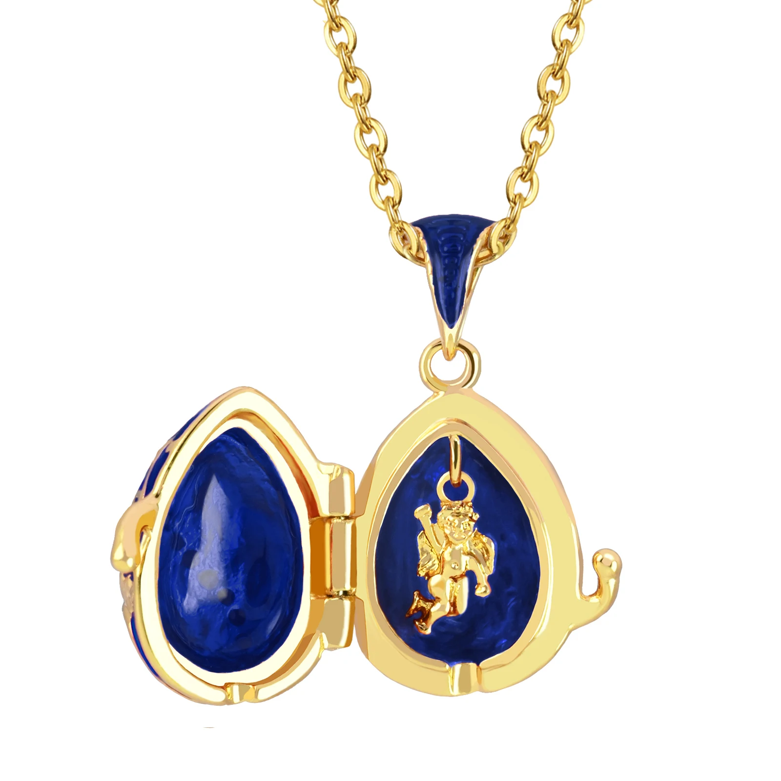 YAFFIL Can Open Brass Enamel Handmade Ladybird Inside Vintage Egg Pendant Women Luxury Charm Crystal Gift Necklace