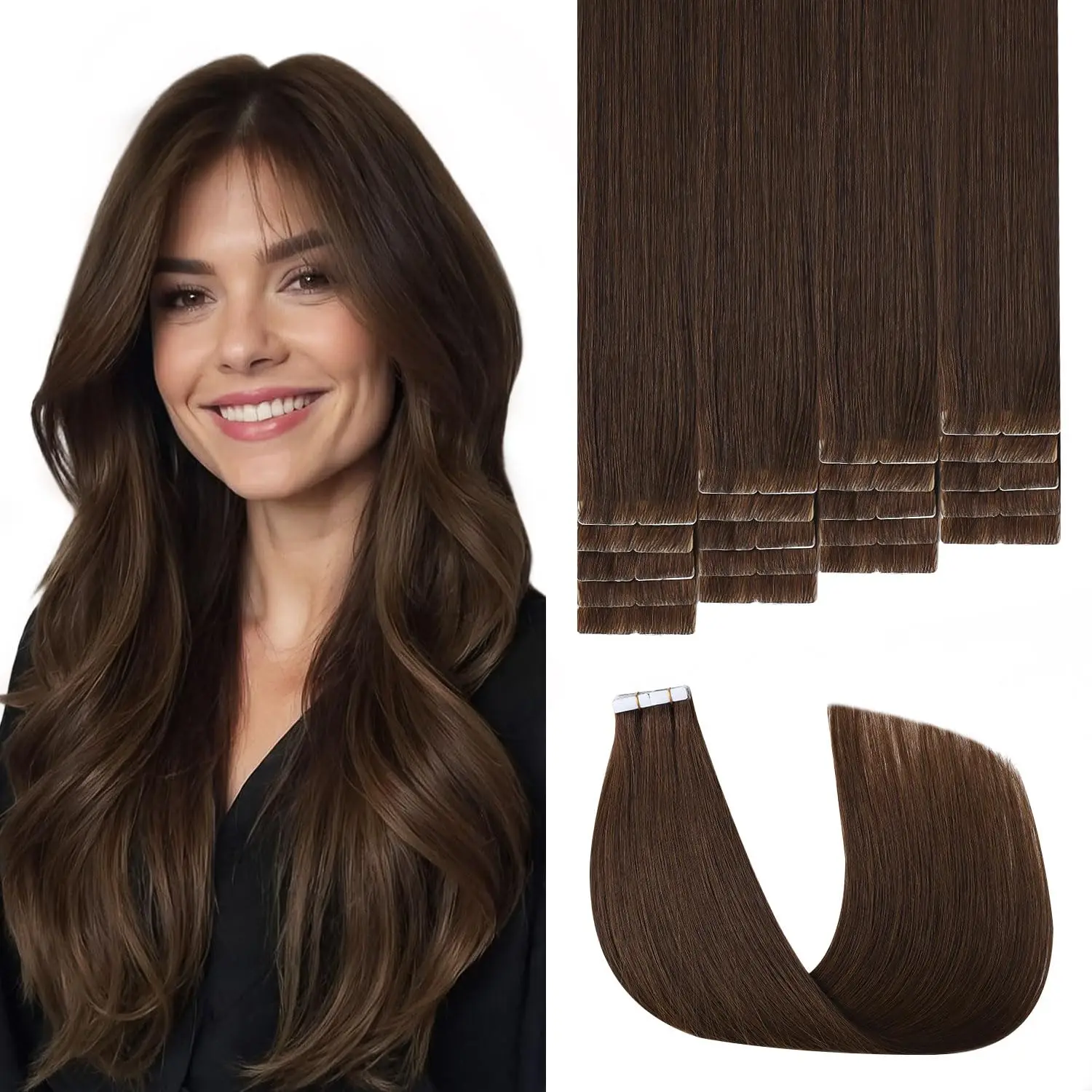 Tape in Hair Extensions 100% Human Hair Chocolate  Brown Color 40g 20 pcs Tape in Extensions for Women (#4-14 inch)