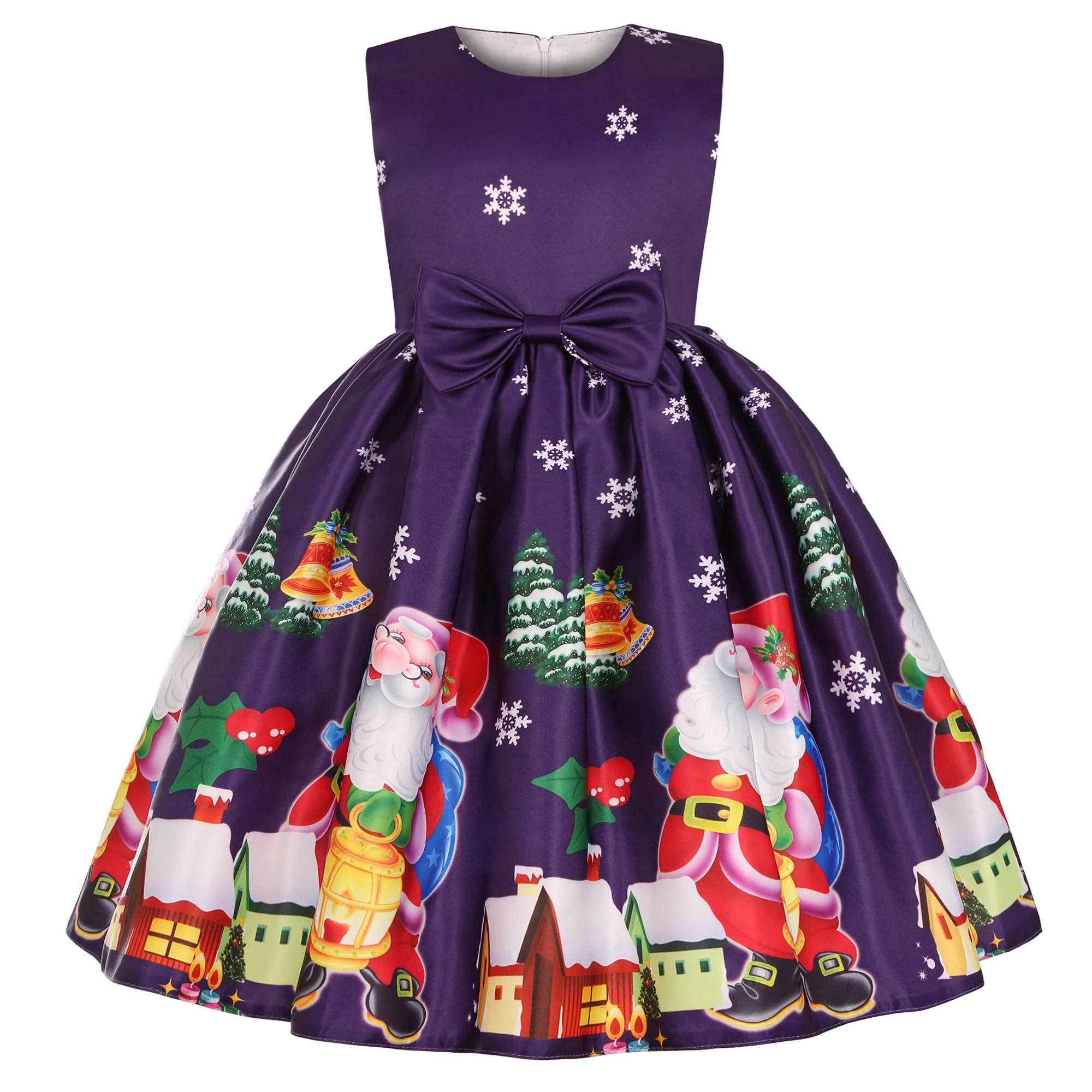 2024 New Girl Dress Santa Claus Snow Child Dress Cartoon Print Princess Dress Christmas Costume ins