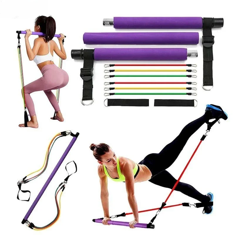 Pilates stick fitness stick yoga sports fitness equipment household multi-functional elastic rope tension rope stretch belt