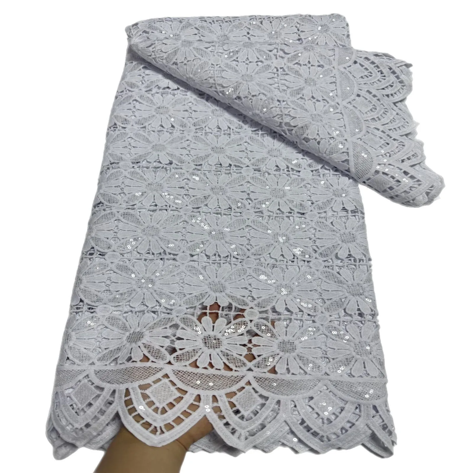 

CX 5yards new white water-soluble milk silk lace fabric sequin hollow embroidery fabric