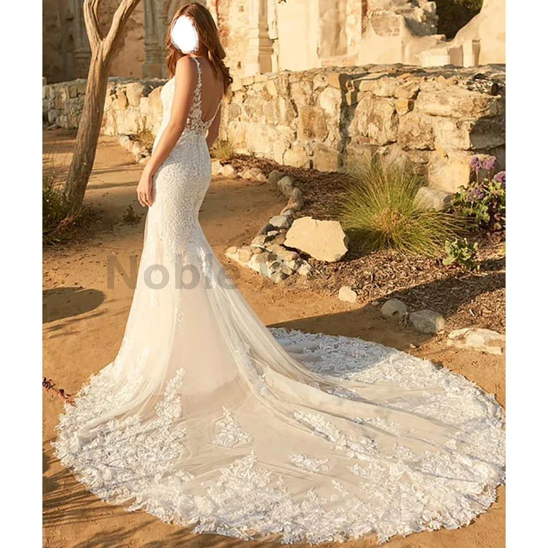 الدانتيل الخامس الرقبة عارية الذراعين حورية البحر فساتين الزفاف للعروس فساتين الزفاف الشاطئ تخصيص